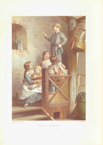 "Schwester Benedikta"  Chromolithograph after W. Claudius. Published 1892.  Original antique print  