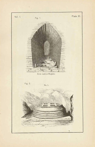 "Chaldean disn-cover tombs"  Wood engravings published 1875  Original antique print  , interior design, gift ideas, vintage, decoration 
