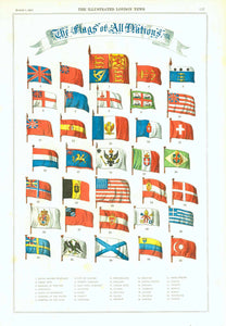"The Flags of All Nations"  Lithograph. Printed in color.  Published in London, 1858