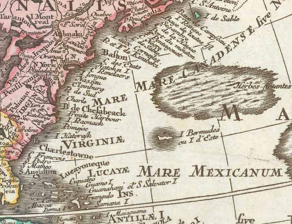 Novus Orbis sive America Meridionalis et Septentrionalis per sua Regna, South America  Copper etching. Very pleasant original hand coloring.  Published in "Atlas Novus" by Matthaeus Sautter (1678-1757)  Augsburg, ca. 1730  For a 30% discount enter MAPS30 at chekout   Very attractive map of North and South America with decorative Baroque title cartouche.  Shows Discovery voyages in the Pacific Ocean by name of explorers and dates.'