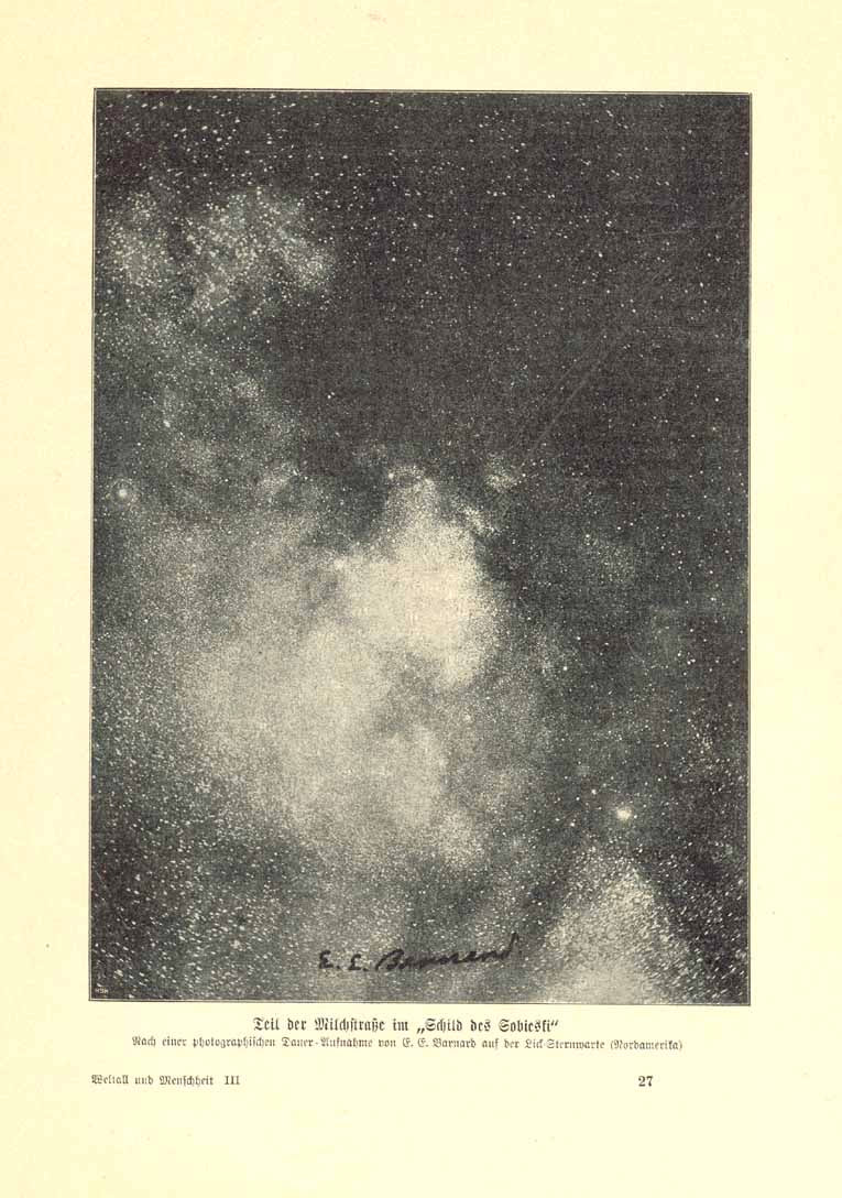 "Teil Der Milchstasse Im "Schild des Sobieski"

Milkyway

Zincograph made after a photograph by Bernard in the Lick Observatory (USA) ca 1905.

Original antique print