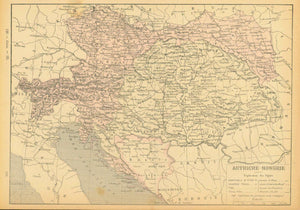Antique map, "Austriche-Hongrie"  Austria, Hungary  Map printed partially in color ca 1890.  For a 30% discount enter MAPS30 at chekout 
