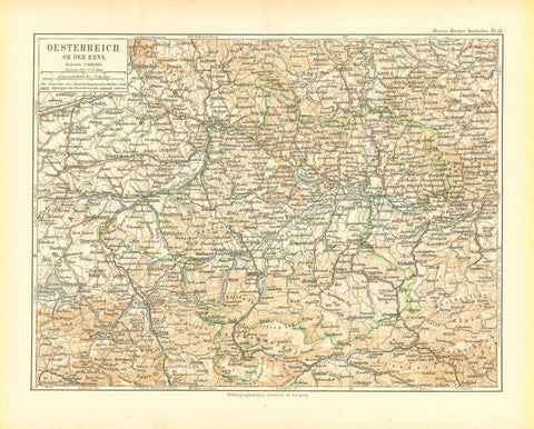 Original antique map, Maps, Austria,  Erzherzogtum Oberoesterreich, Ob der Enns, GrieskirchDetailed map published 1892. In the center is Grieskirch.