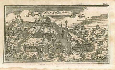 Original antique print , "Closter Baumburg" (in Altenmarkt an der Alz - Landkreis Traunstein)  Copper engraving from the "Chur-Bayerischer Atlas" from Ertl, 1690.  Original antique print  