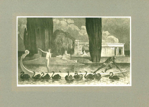 Original antique print  of "HARMONIE" (Harmony)

From a special, numbered edition (Nr. 272 of 500 exemplars), we offer with pleasure and pride some of the famed heliogravures of "Bayros Mappe". The collection was so successful, that the publisher decided to print a second edition in the same year, 1921.
The heliogravures were arranged in in four groupings:
- "Symphonie von der Güte, die Schönheit ist"
- "Weib"
- "Florentiner Phantasien"
- "Salome"
- "Varia"
And preceded by a preface introduction by Rudolf H