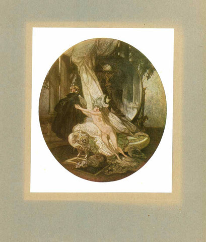 "POTIPHAR" (a person in the Book of Genesis - Account of Joseph)

From a special, numbered edition (Nr. 272 of 500 exemplars), we offer with pleasure and pride some of the famed heliogravures of "Bayros Mappe". The collection was so successful, that the publisher decided to print a second edition in the same year, 1921.
The heliogravures were arranged in in four groupings:
- "Symphonie von der Güte, die Schönheit ist"
- "Weib"
- "Florentiner Phantasien"
- "Salome"
- "Varia"
And preceded by a preface introdu