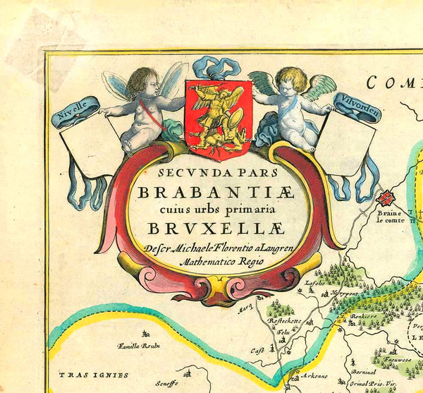 "Secunda Pars Brabantiae cuius urbs primaria Bruxellae..."

For a 30% discount enter MAPS30 at chekout&nbsp;

Copper etching by Michaele Florentio a Lagren for Jan Jansson (1588-1664). Published in 1647. Modern hand coloring.

Original antique map

This map is west oriented (west is at the top). Right in the center of this map is Brussels. In the upper right is the Schelde River and Dendermonde. In the lower right is Mechlin right above the milelage chart. In the lower left is the region of Namur with the t