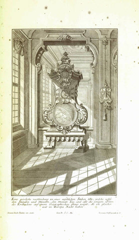Architecture, Interior Decoration, Design, Horology, Jeremias Wolff, Draft example for a clock, showing hours, minutes and day of the month for places in Europe during the night.  Copper etching by Jeremias Wolff (1663-1724) after the drawing by Johann Jacob Schuebler (1689-1741)  Published in "Synopsis architecture"  Published by Jeremias Wolff. Augsburg, 1724