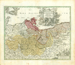 GERMANY, BRANDENBURG, POMMERN

&nbsp;For a 30% discount enter MAPS30 at chekout&nbsp;

"Tabula Marchionatus Brandenburgici et Ducatus Pomeraniae quae sunt Pars Septentrionalis Circuli Saxoniae Superioris"

Altkolorierte Kupferstichkarte bei Johann Baptist Homann

Nürnberg, 1723
