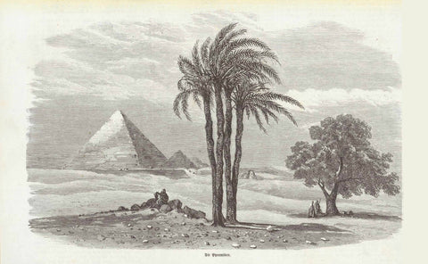 Antique print, "Die Pyramiden"   Egypt, Pyramids   Wood engraving published ca 1875.  Original antique print  