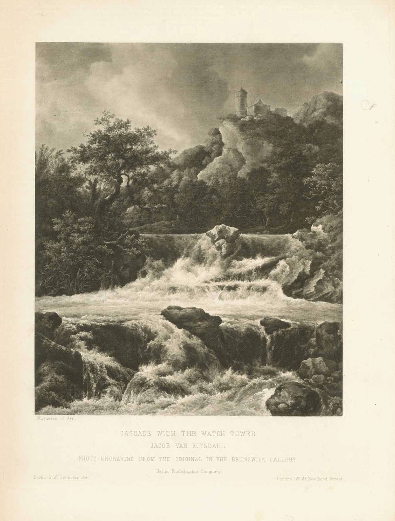 "Cascade With The Watch tower"

Photogravure after a painting by Jacob Van Ruysdael in the Brunswick Gallery.

Published 1886 on thick paper.

Original antique print
