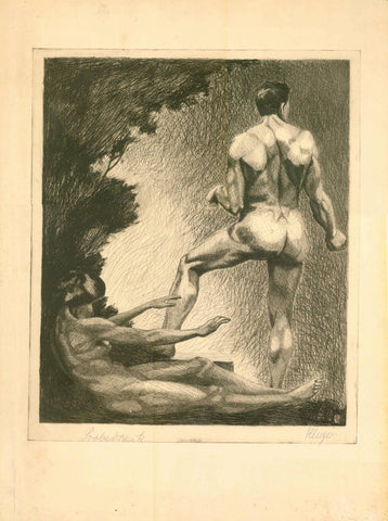 &nbsp;Max Klinger - Probedruck / Proof  Sculptor, Painter  Nackter Mann von hinten, Frau halb liegend  Nude man from back, woman half laying  Probedruck (Proof)