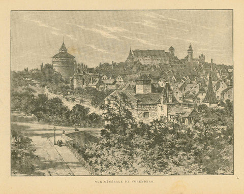 Original antique print  "Vue Generale de Nuremberg"  Zincograph published ca 1890.  Original antique print  