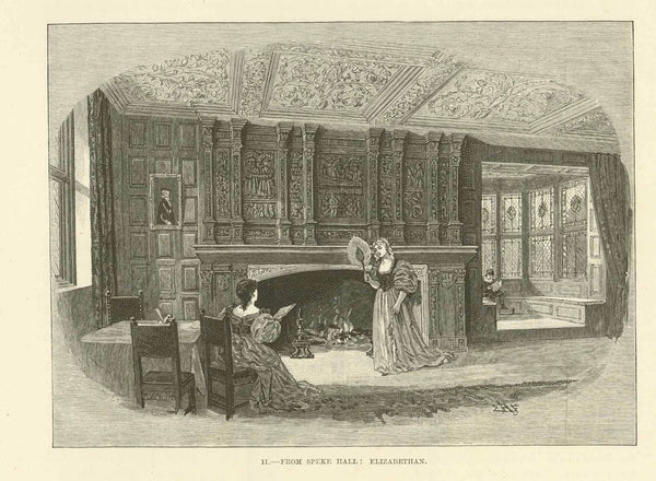 "A Chapter on Fireplaces"  3-Page article with wood engravins published 1886. Article was written by J. H. Pollen.  Page size: 30 x 22 cm ( 11.8 x 8.6 ")  "From the Salle Des France, Bruges, Oak and Black and White marble"  Image: 10.5 x 15.5 cm (4.1 x 6.1")  "From Spike Hall: Elizabethan"  Image: 11.5 x 16.5 cm (4.5 x 6.4")  "Wedgewood and alabaster: Eighteenth Century"