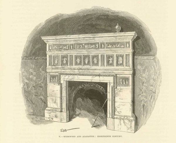 "A Chapter on Fireplaces"  3-Page article with wood engravins published 1886. Article was written by J. H. Pollen.  Page size: 30 x 22 cm ( 11.8 x 8.6 ")  "From the Salle Des France, Bruges, Oak and Black and White marble"  Image: 10.5 x 15.5 cm (4.1 x 6.1")  "From Spike Hall: Elizabethan"  Image: 11.5 x 16.5 cm (4.5 x 6.4")  "Wedgewood and alabaster: Eighteenth Century"