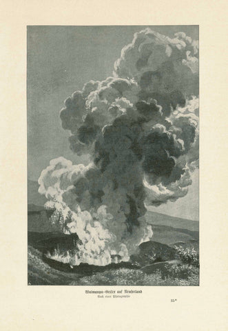 Geoplogy, "Waimanpu-Geiser auf Neuseeland"  Wood engraving made after a photograph ca 1900. On the reverse side is text about geysers.