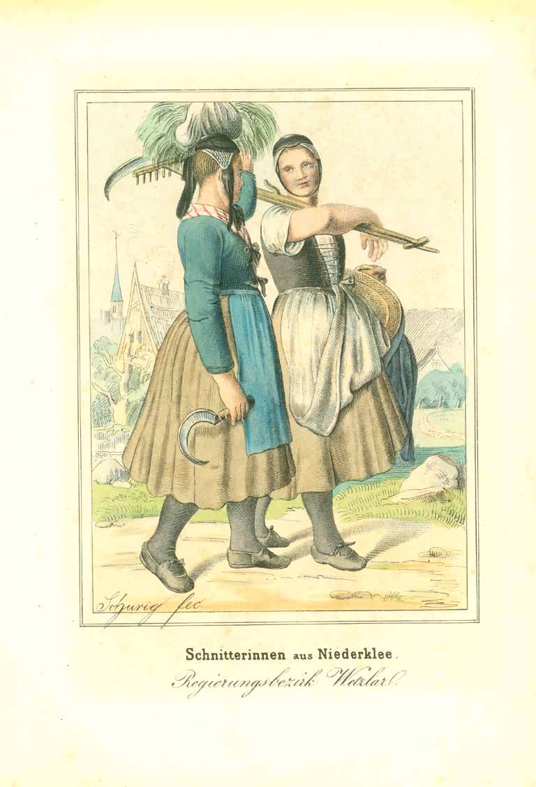 Original antique print, peoples, Costumes, "Regierungsbezirk Wetzlar"

Lithograph by Schurig. Original hand coloring.

Published 1847.