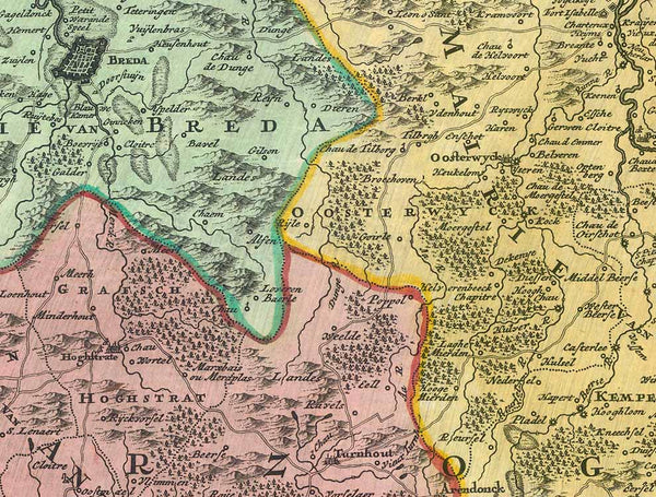 "Ducatus Brabantiae"

Copper etching by Johann Baptist Homann (1663-1724). Published ca 1720. Original hand coloring.

For a 30% discount enter MAPS30 at chekout&nbsp;

In the center of the map is the region of Brabant and the town of Herentals. Right above the title cartouche is Maastricht. In the lower left is Mons. In the upper right is Ravenstein and Ratenberg. Atwerpen Brussels and Mechelin are on the map.