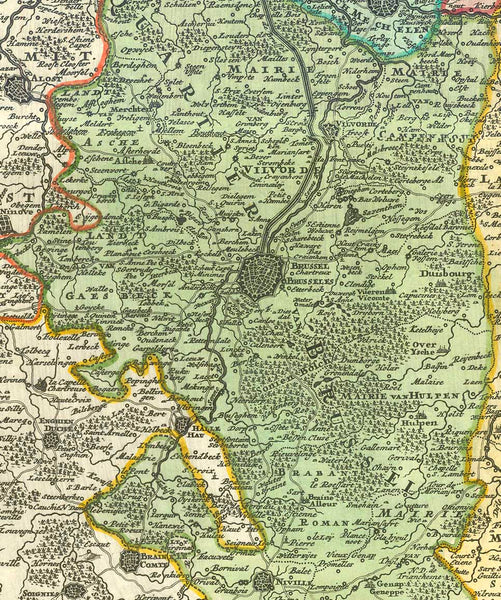 "Ducatus Brabantiae"

Copper etching by Johann Baptist Homann (1663-1724). Published ca 1720. Original hand coloring.

For a 30% discount enter MAPS30 at chekout&nbsp;

In the center of the map is the region of Brabant and the town of Herentals. Right above the title cartouche is Maastricht. In the lower left is Mons. In the upper right is Ravenstein and Ratenberg. Atwerpen Brussels and Mechelin are on the map.