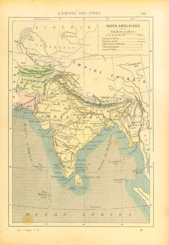 Original antique map od British India, "Indes Anglaises"

Zincograph map of British India published ca 1890.
