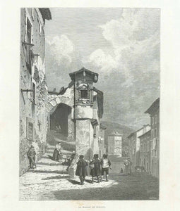 Original antique print  of Subiaco in Italy, "La Madone De Subiaco"  Wood engraving published 1878. 