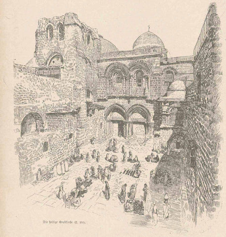 Antique print, Near East, Jerusalem  "Die heilige Grabkirche"  Wood engraving ca 1875.  Original antique print  
