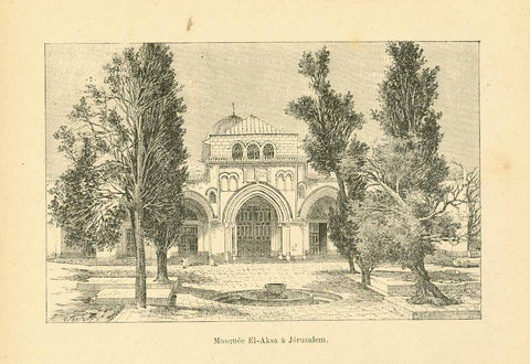 City Views, Religious, Near East, Jerusalem, Mosque, El-Aska, al-Aqsa, "Mosque El-Aska a Jerusalem"  Zincograph published ca 1890. On the reverse side is an image  of a Turkish woman in Damascus.