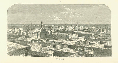 "Tripoli"  Wood engraving published ca 1875.  Original antique print  