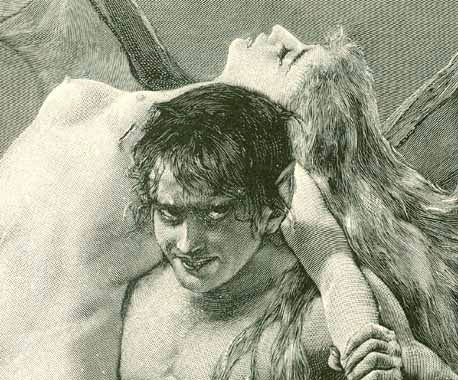 "Der Teufel"

The Devil

Original antique print&nbsp;&nbsp;

Winged your devil carrying young naked nymph down and away.

Wood engraving after the painting by Josef Arpad Koppay (1859-1927).

Clean. Wide margins. Horizontal centerfold. Reverse side blank

Published by Richard Bong in Meisterwerke der Holzschneidekunst.

Berlin, ca. 1900
