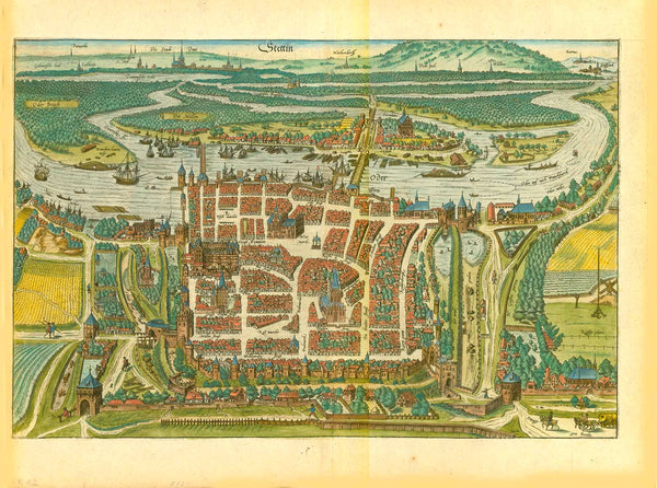 Original antique print  Stettin. - "Alten Stettin"

Exquisitly hand-colored copper etching.

Published in "Civitates Orbis Terrarum"

By Georg Braun (1542-1622) and Franz Hogenberg (1535-1590)

Cologne (Köln) 1588