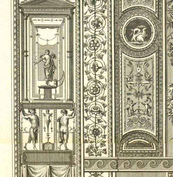 Pilasters III and IV  Original antique print    The Vatican Loggie  The Loggie del Vaticano are part of the three-story papal palace building, planned by Pope Julian II and finished by Pope Leo X. The building is the living quarter of the popes. And it is imaginable how much emphasis and attention it therefore had.