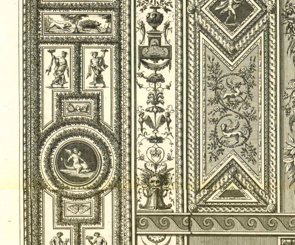 Pilasters III and IV  Original antique print    The Vatican Loggie  The Loggie del Vaticano are part of the three-story papal palace building, planned by Pope Julian II and finished by Pope Leo X. The building is the living quarter of the popes. And it is imaginable how much emphasis and attention it therefore had.