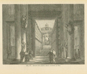 Antique print, "Inneres des Jupiter-Stator-Tempels zu Rom"  Rome, Jupiter-Sator Temple  Wood engraving on a page published 1876.  Original antique print  