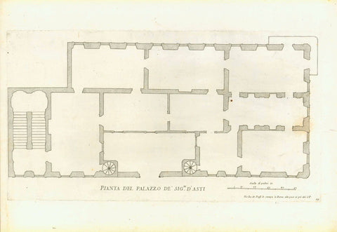 &nbsp;Rome "Pianta Del Palazzo De Sig. D'Asti" (now Palazzo Bonaparte on the Piazza Venezia)&nbsp;  Copper engraving by Giovanni Battista Falda.  Published by Giovanni.Giacomo.De Rossi in Rome. ca 1700.  From the series: "Nuovi disegni dell'archittetture e piante de palazzi di Roma"