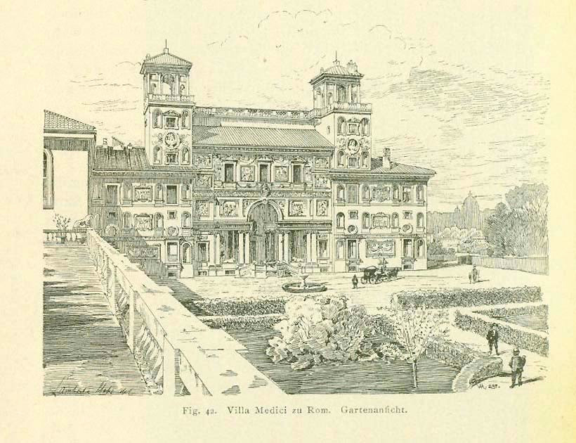 Original antique print  Rome, "Villa Medici zu Rom. Gartenansicht"

Wood engraving by Lambrecht &amp; Stahl. Published 1887.