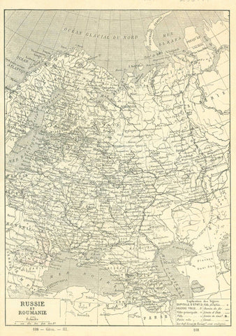 Original antique print  "Russie et Roumanie"  For a 30% discount enter MAPS30 at chekout   Very detailed map with roads and ralroad lines at the time. Published ca 1890.  Original antique print  