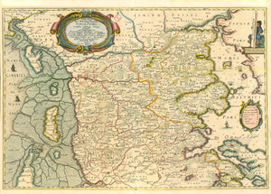Antique map, "Nordertheil des Herzogthumbs Schleswig". Copper etching Johannes Mejerus (1606-1674). Published ca 1650. Later hand coloring.  For a 30% discount enter MAPS30 at chekout   This map shows the northern region of Schleswig In the lower right is Als and in the lower left is Sylt. In the upper right is Middlefart. In the upper left is Vaarde.  Original antique print  