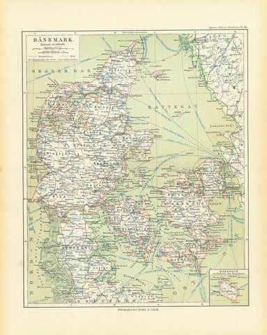 Original antique print  "Daenmark"

For a 30% discount enter MAPS30 at chekout&nbsp;

Very detailed historical map published 1892 in Leipzig.
