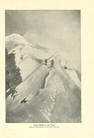 "Abbruchstelle einer Gletscher-Lawine am Gipfel des Altels (Schweiz) On a page of text about glaciers and avalanches.  'Schnee Waechte in den Alpen"  Original antique print  