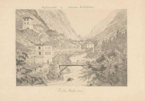 "Italienische & Schweiz Zollstation"  "Piatta Mala" , Customs station, Heliogravure ca 1890.  Original antique print  