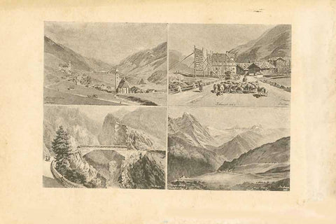 Original antique print  Landscapes, City Views, Switzerland, Dissentis, Tschamut, J. M. Steiger, Upper left: Dissentis Upper right: Tschamut  Heliogravure after J. M. Steiger 1893