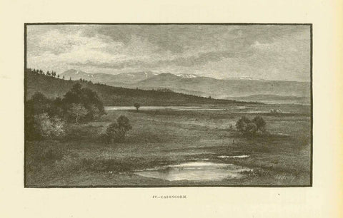 Original antique print  Scotland, Cairngorm, Cairn na Gorms, Blue Mountain, "Cairngorm"  Wood engraving published 1886.