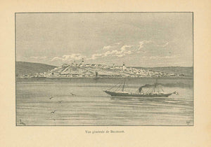 Original antique print  "Vue generale de Belgrade"  Serbia, Serbien, Belgrad, Belgrade,  Zincograph on a page of text about Serbia that continues on the reverse side. Published ca 1890.  Origin