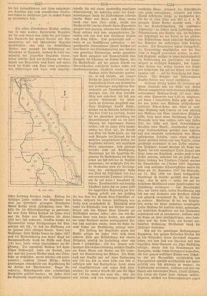 "Die Eisenbahn im Dunklen Weltteil von Gustav Krenke"  Railway, Railroads, Africa  4 separate pages with 5 wood engravings showing the progress of building the railroad in Africa.  Original antique print  