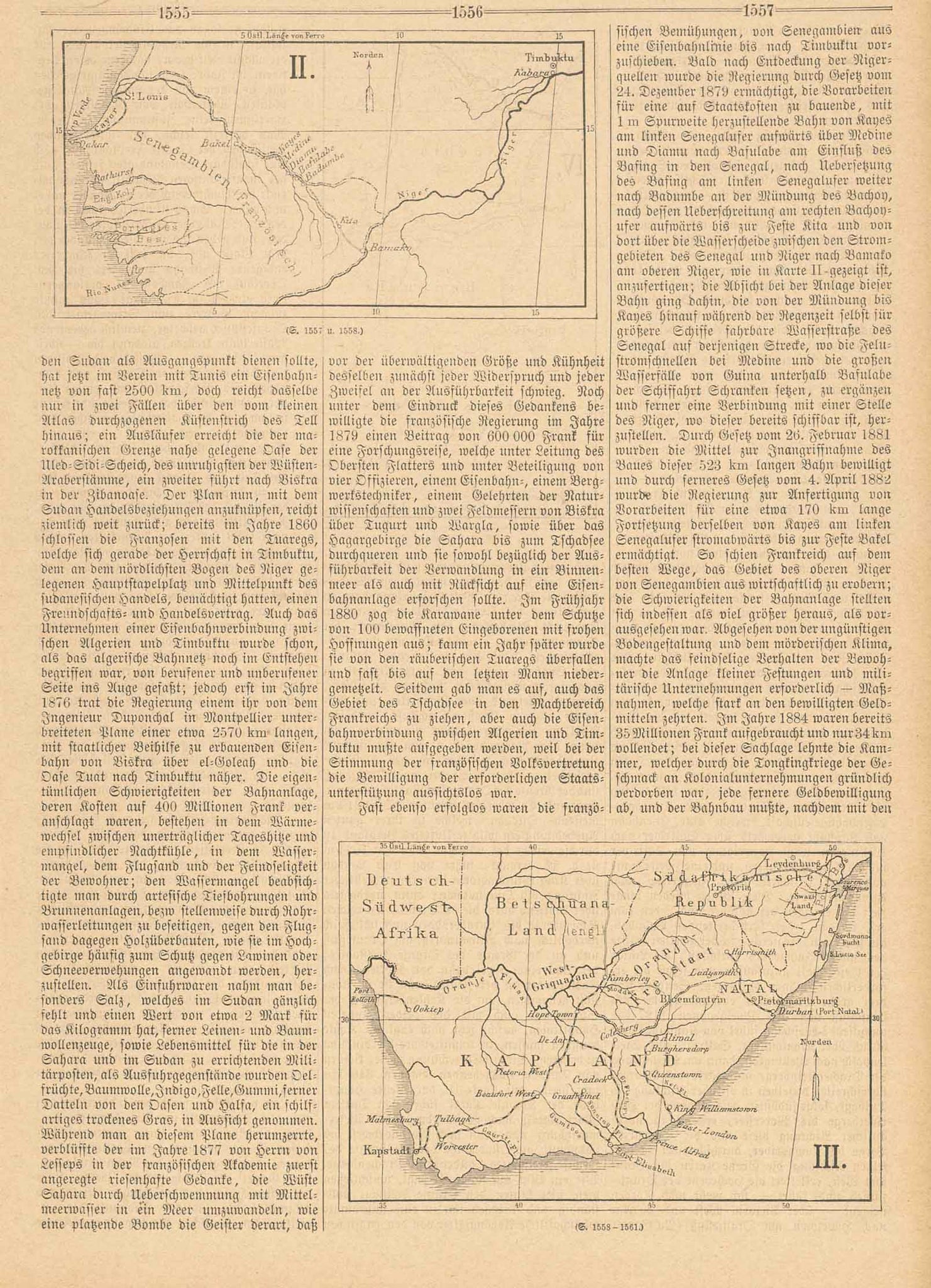 "Die Eisenbahn im Dunklen Weltteil von Gustav Krenke"  Railway, Railroads, Africa  4 separate pages with 5 wood engravings showing the progress of building the railroad in Africa.  Original antique print  