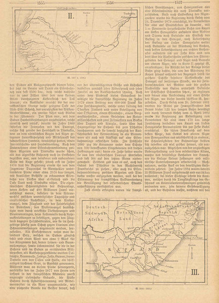 "Die Eisenbahn im Dunklen Weltteil von Gustav Krenke"  Railway, Railroads, Africa  4 separate pages with 5 wood engravings showing the progress of building the railroad in Africa.  Original antique print  