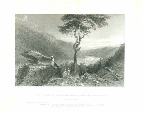 Antique print, "The Valley of the Shenandoah, from Jefferson Rock" "Harper's Ferry)  Steel engraving by J. Willmore after W. H. Bartlett . Published in London ca 1855.  Original antique print  