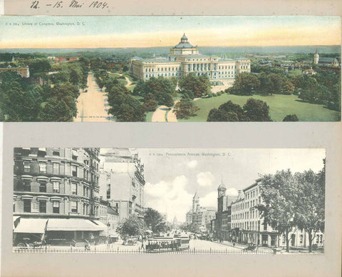 5 Postcards of Washington, D.C.

2 postards on one side and three postcards on the reverse side.

The postcards are originally mounted on strong paper.
From a scrapbook ca 1905.