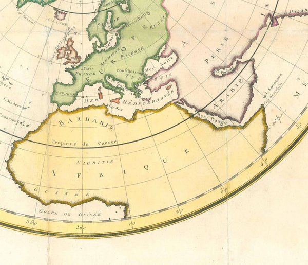 "Carte Magnétique des deux Hemisphères". Copper etching ca 1780. Modern hand coloring.

For a 30% discount enter MAPS30 at chekout&nbsp;

This map shows the two polar regions and bordering countries. Notice that the polar regions were still somewhat unknown. The are many small crosses in the oceans for missed ships or shipwrecks.