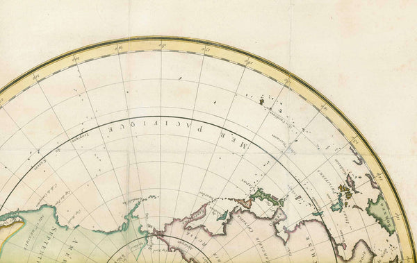 "Carte Magnétique des deux Hemisphères". Copper etching ca 1780. Modern hand coloring.

For a 30% discount enter MAPS30 at chekout&nbsp;

This map shows the two polar regions and bordering countries. Notice that the polar regions were still somewhat unknown. The are many small crosses in the oceans for missed ships or shipwrecks.